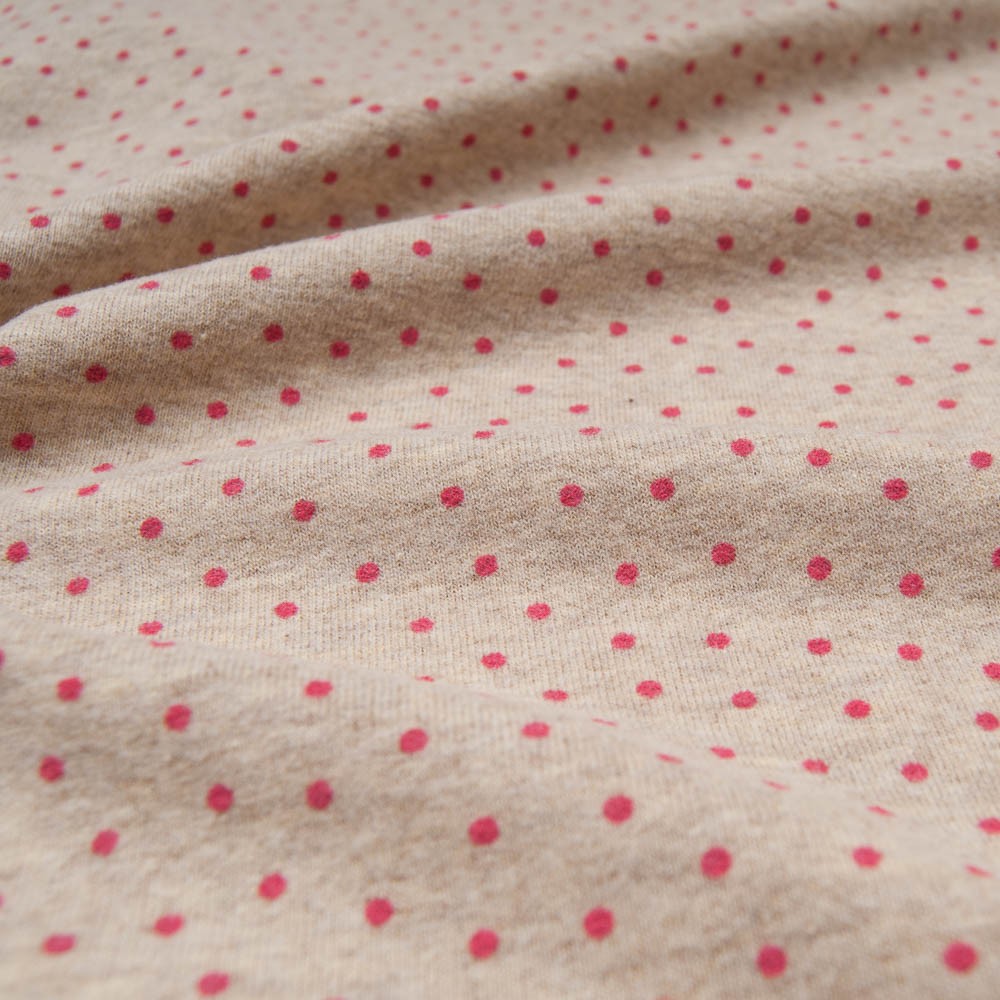 jersey Coton Acrylique beige à pois rouges