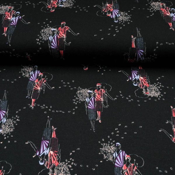 Jersey Stof Avalana noir motif 1900 OEKOTEX