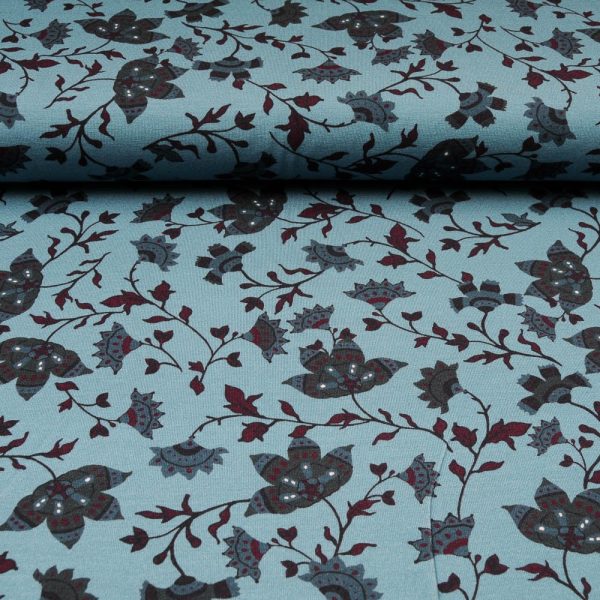 Jersey Stof Avalana Viscose fleuri bleu pétrole OEKOTEX