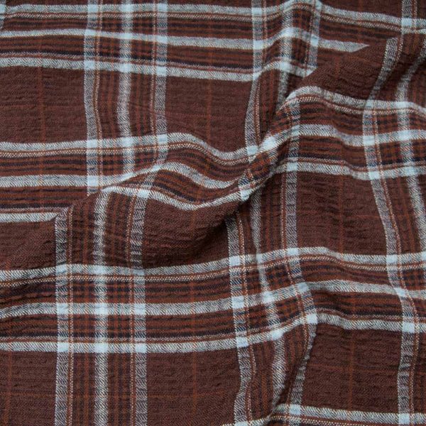 Viscose type seersucker écossais marron et bleu