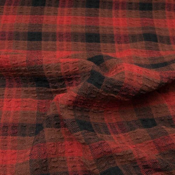 Viscose type seersucker écossais terracotta et noir