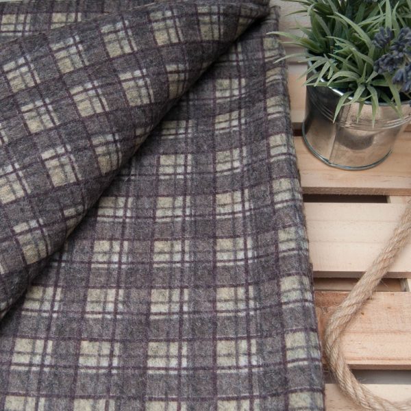 lainage toucher flanelle à carreaux mauve et taupe foncé OEKOTEX