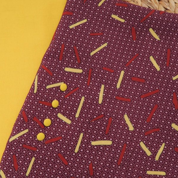 légère viscose Haute Couture bâtonnet jaune et fond bordeaux