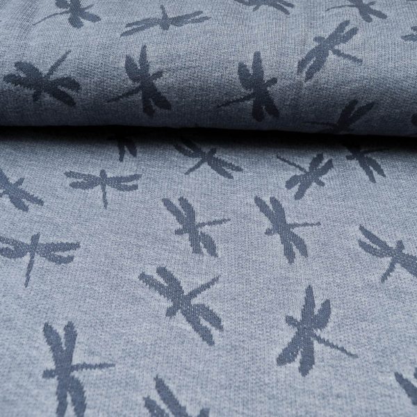 maille Jacquard Coton et polyester Libellule bleu jean