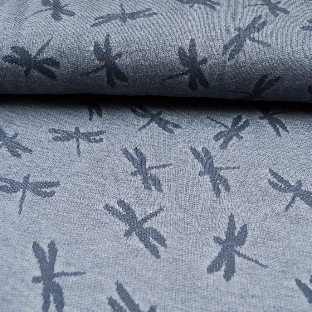 maille Jacquard Coton et polyester Libellule bleu jean