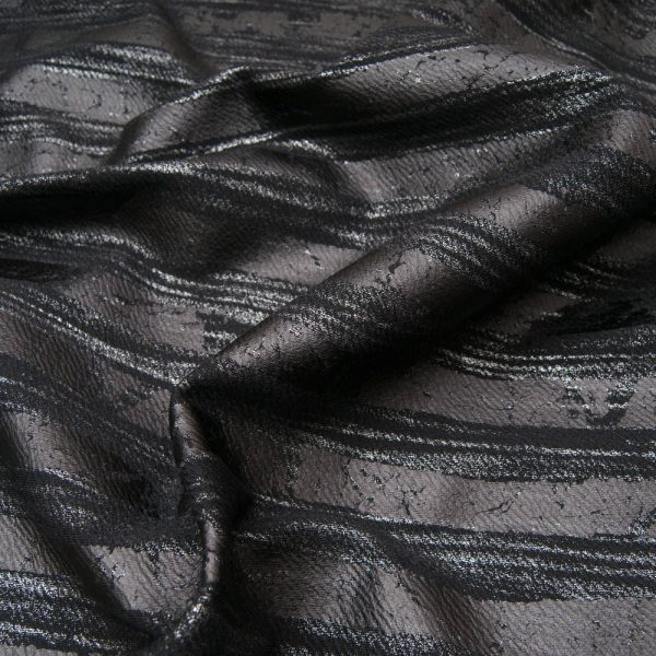 tissu type scuba noir floqué Toledo effet rayure cuir et argent