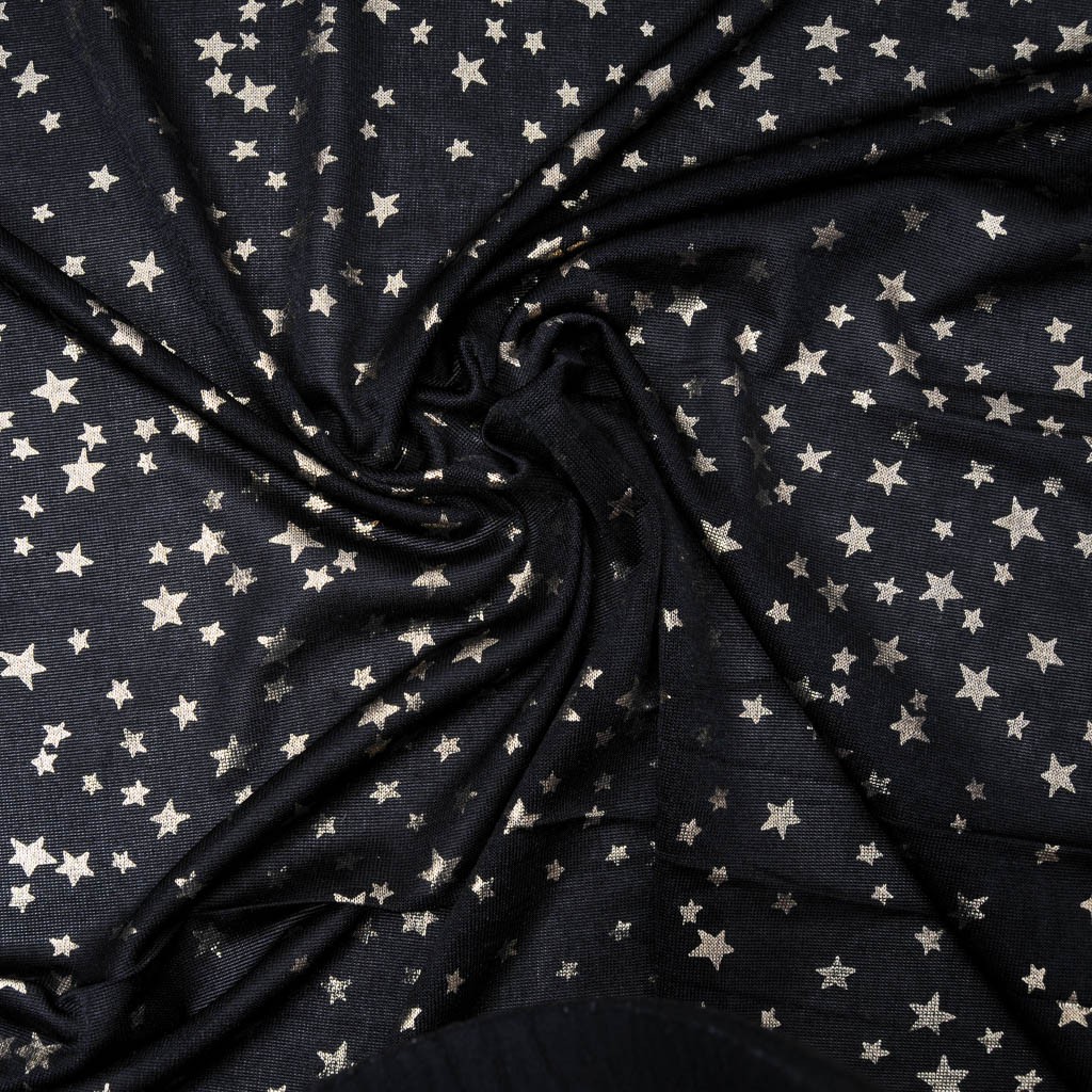 Maille polyamide noire étoiles dorées