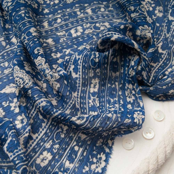 Mousseline crêpe voile Soie viscose bleue beige