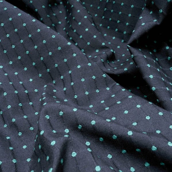 Polyester et laine bleu marine pois verts