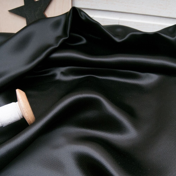Satin Lourd NOIR Haut de gamme, Polyester ( + coton ou Viscose)