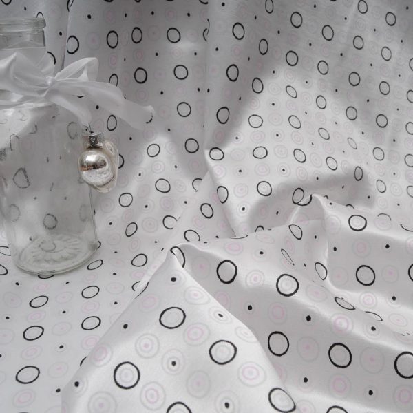 satin polyester et Coton, (doublé flanelle) blanc à cercle noir et rose