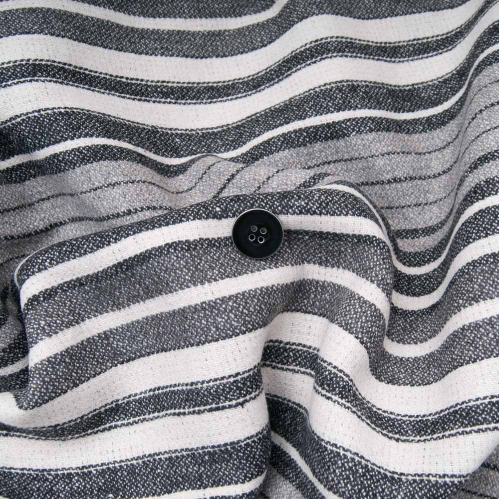 superbe Caban lourd rayé gris, blanc cassé, noir Laine et polyester