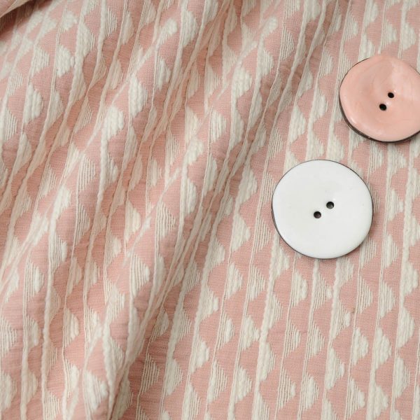 Coupon superbe Jacquard Coton rose et blanc 1m40