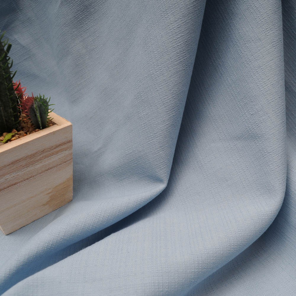 tissu coton bleu ciel texturé