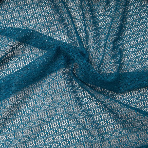 tissu Dentelle stretch bleu pétrole motif géométrique