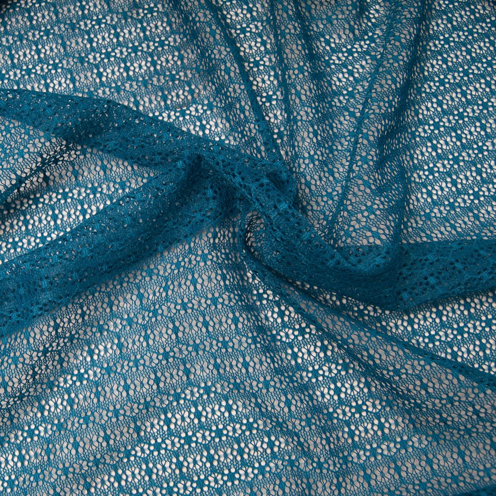 tissu Dentelle stretch bleu pétrole motif géométrique