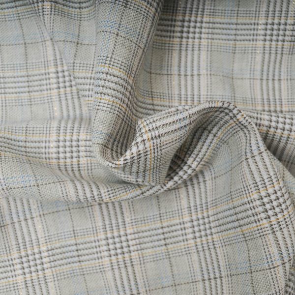 Tissu Prince de Galles vert pâle lurex or