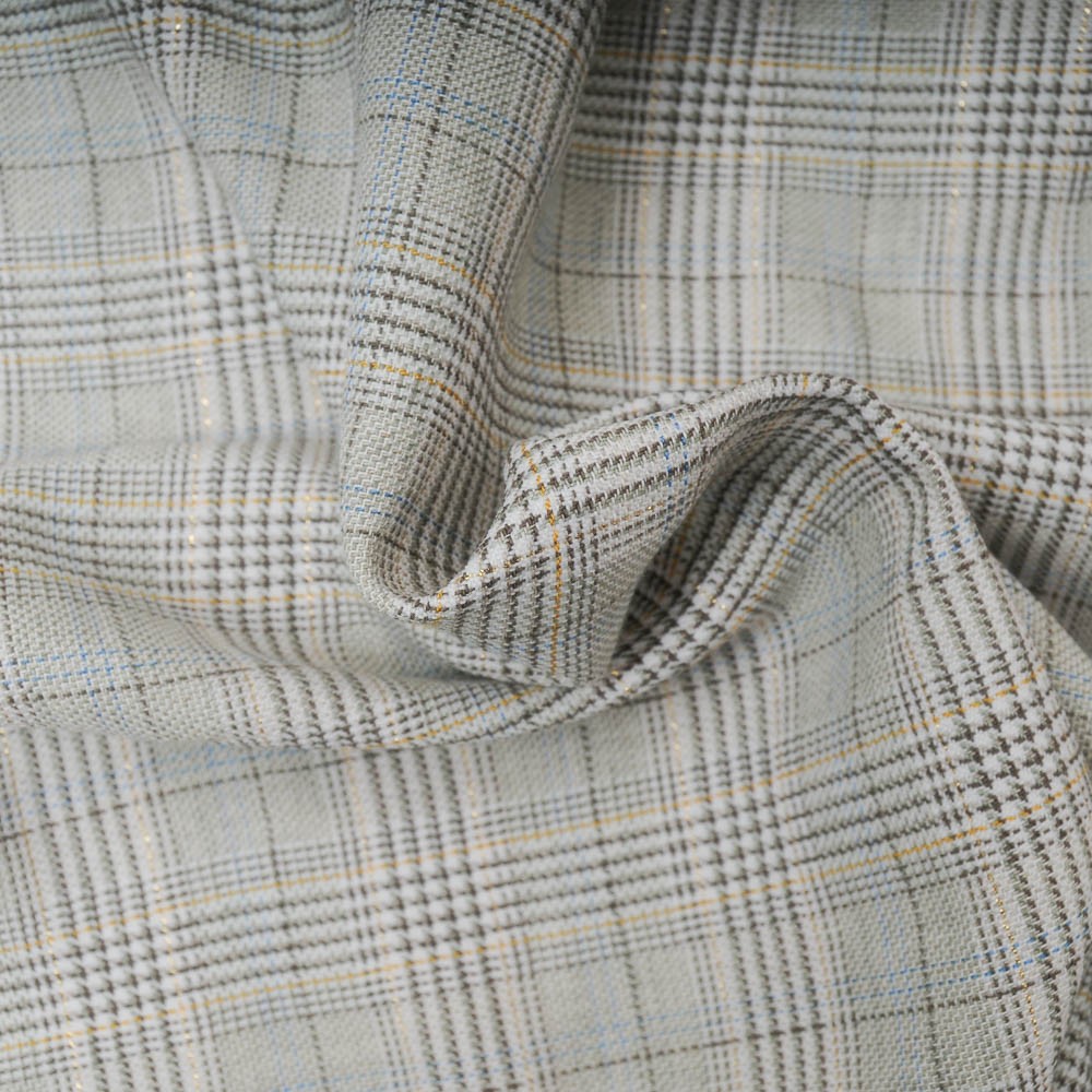 Tissu Prince de Galles vert pâle lurex or