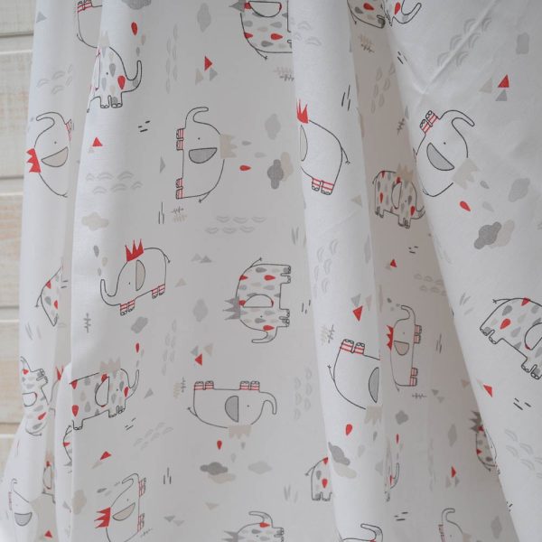 toile coton blanc motif éléphants