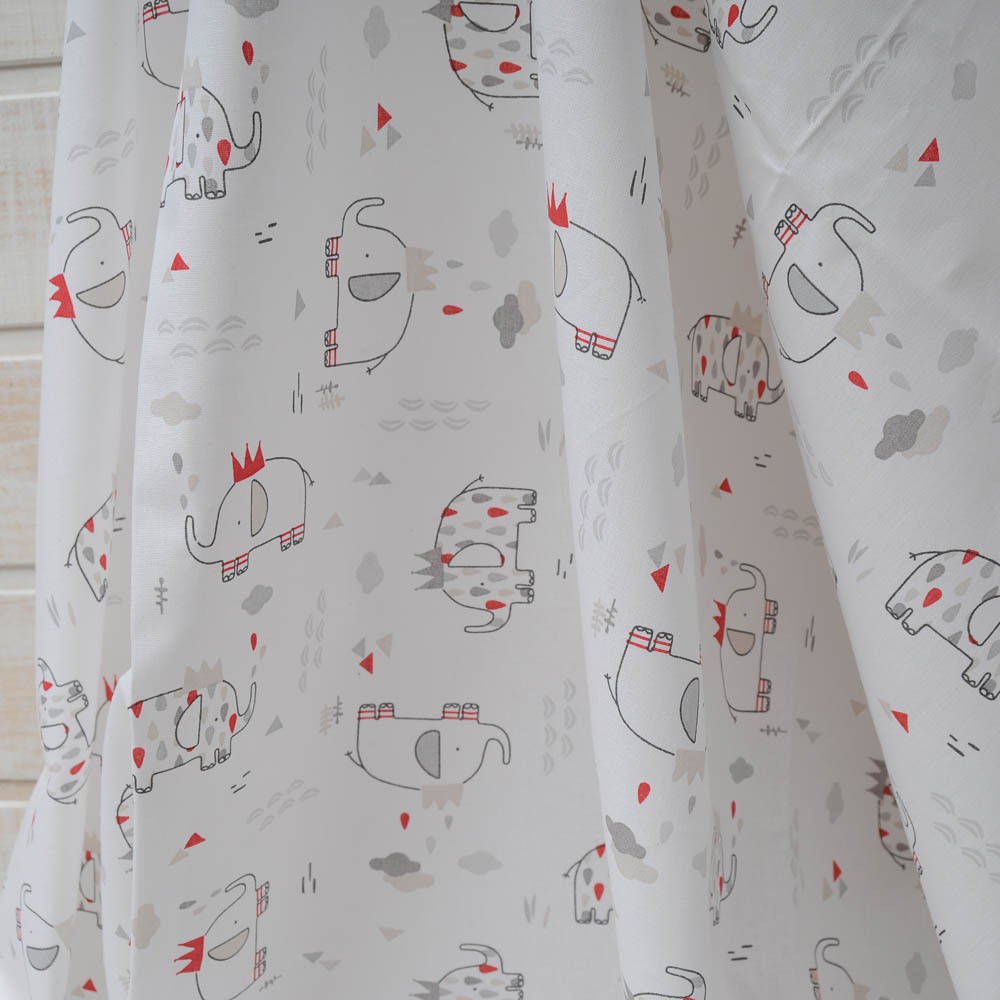 toile coton blanc motif éléphants