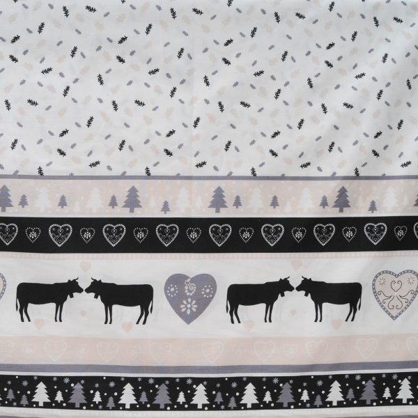 toile coton cretonne fond blanc bandeau noir pour Noël ou chalet
