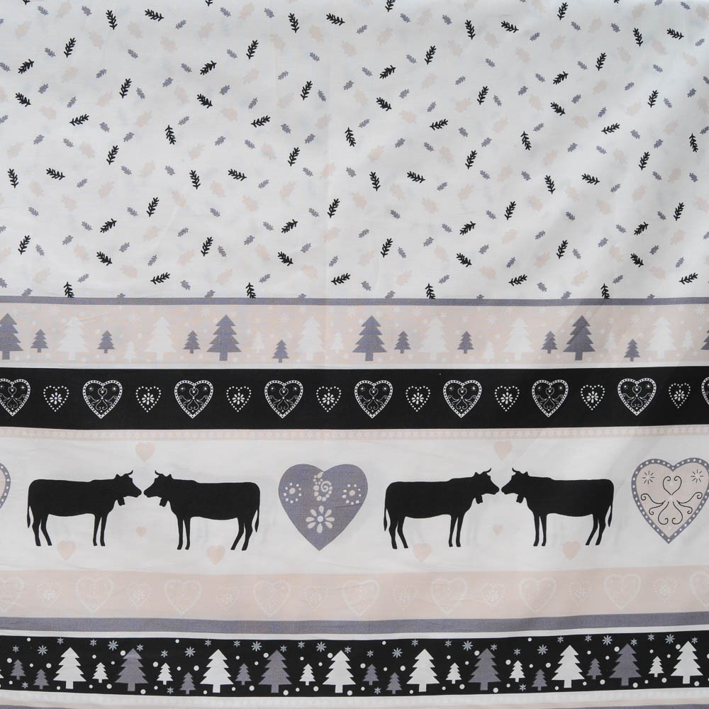 toile coton cretonne fond blanc bandeau noir pour Noël ou chalet