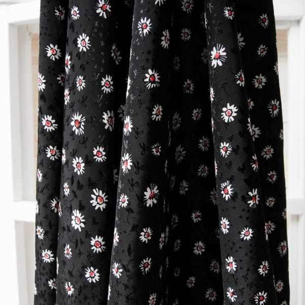 Viscose légère noire à fleurette Haut de gamme