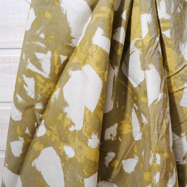 Viscose satinée kaki et blanc cassé
