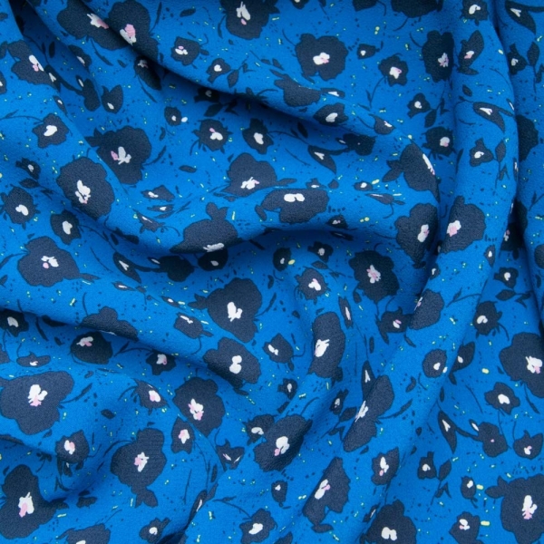 Crêpe viscose Bleu roi, imprimé fleurs des villes (IKKS)