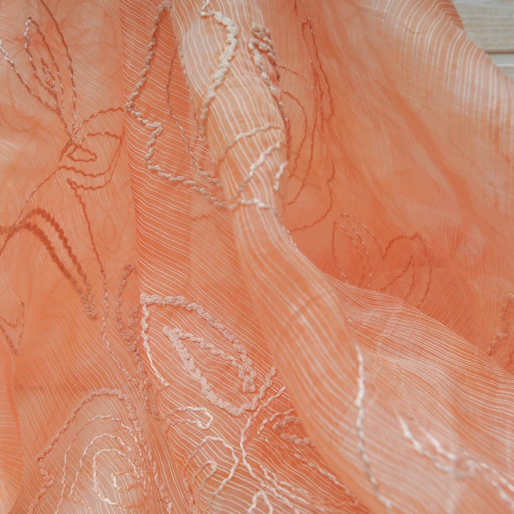 voile polyester brodé corail