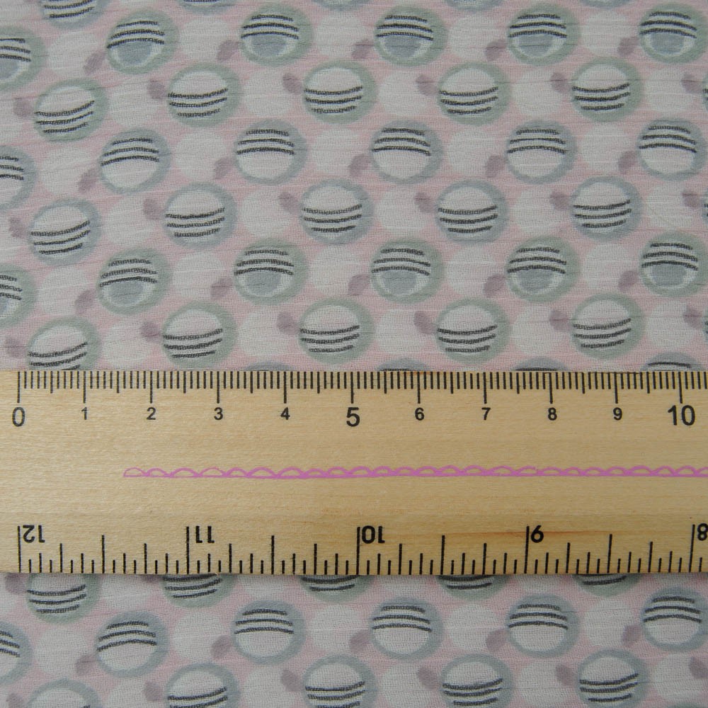 Voile Polyester rose imprimé cercles