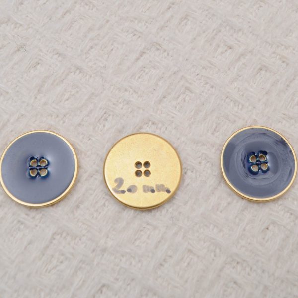 Bouton bleu MARINE à coudre en métal doré 4 trous 20mm