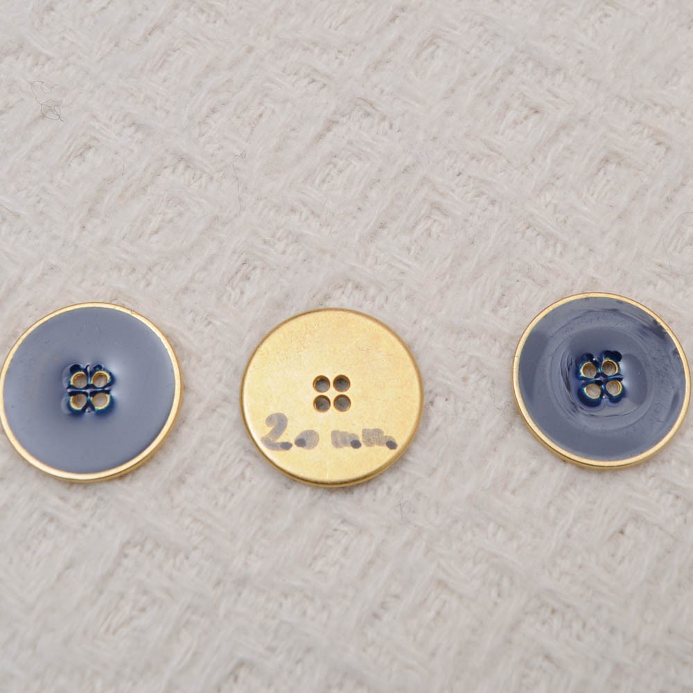 Bouton bleu MARINE à coudre en métal doré 4 trous 20mm