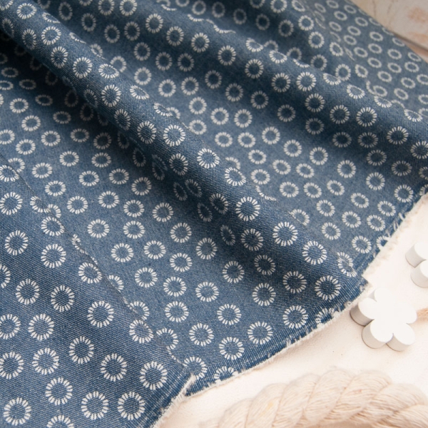 Chambray imprimé petits cercles
