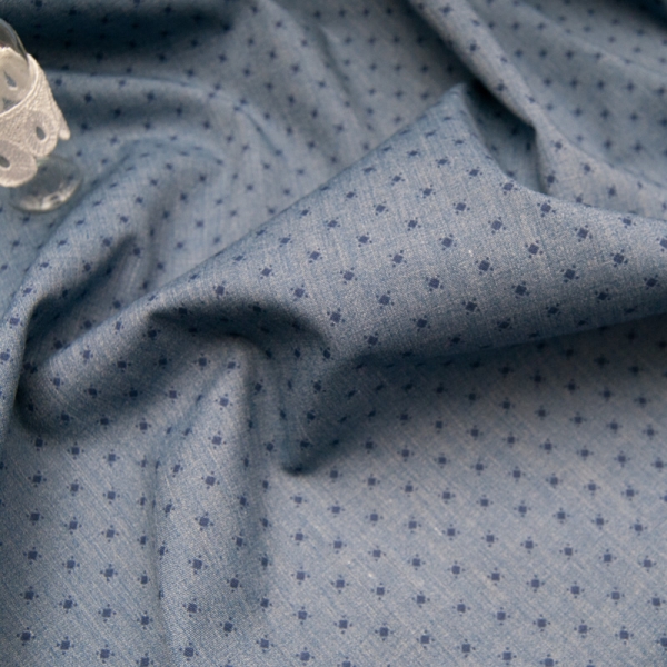 100% Coton, popeline couleur denim imprimé mini losange