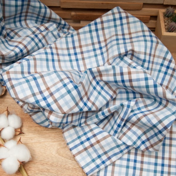 Toile Coton Polyester à carreaux BLEUS