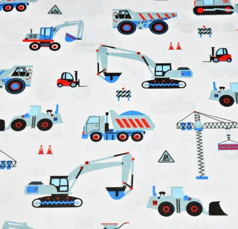 Coton OEKO TEX Engin de construction bleu fond blanc