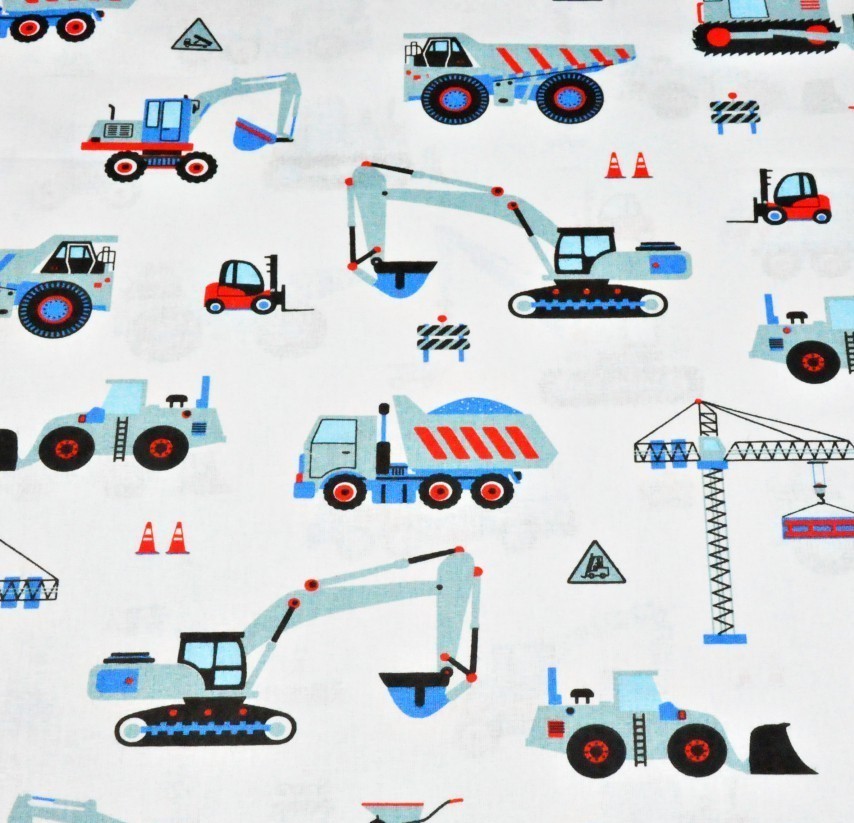 Coton OEKO TEX Engin de construction bleu fond blanc