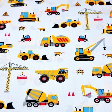 Coton OEKO TEX Engin de construction jaune fond blanc