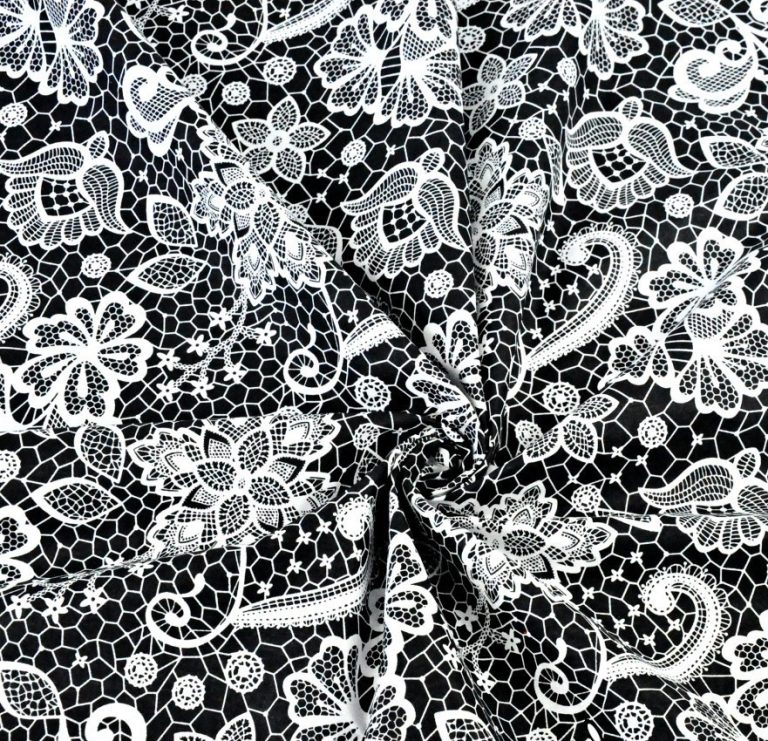 Coton OEKO TEX façon dentelle blanche sur fond noir