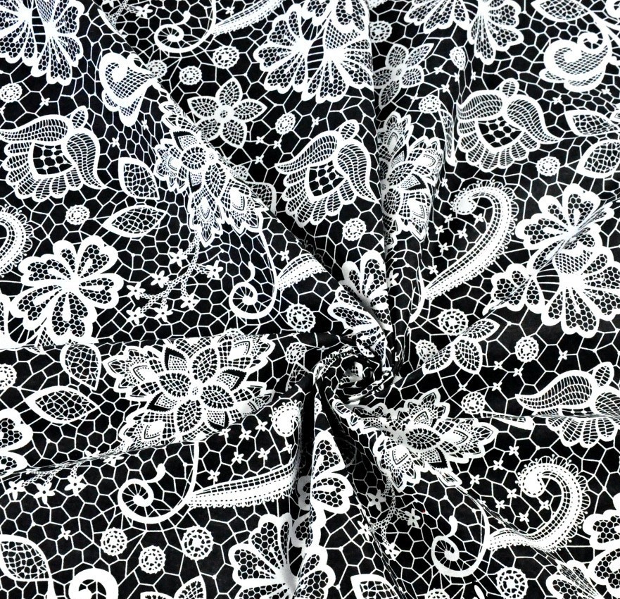 Coton OEKO TEX façon dentelle blanche sur fond noir