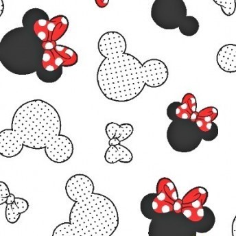 Coton OEKO TEX tête Minnie noeud ROUGE fond blanc