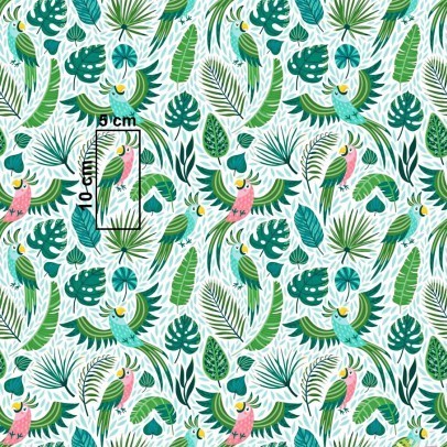 Coton OEKO TEX perroquet vert et rose