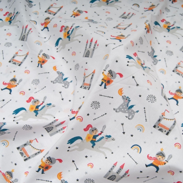 Coton OEKO TEX Petit Chevalier fond blanc