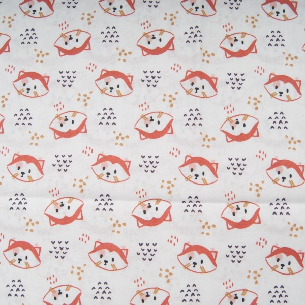 Coton OEKO TEX petit renard fond blanc