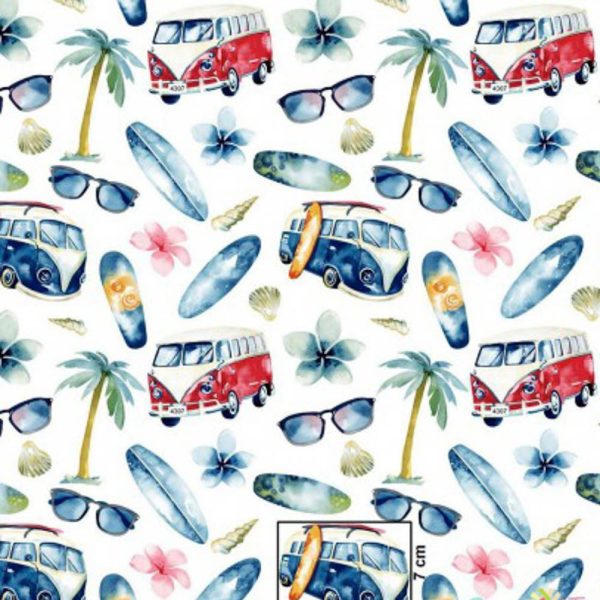 Coton OEKO TEX vacances combi surf car sur fond blanc