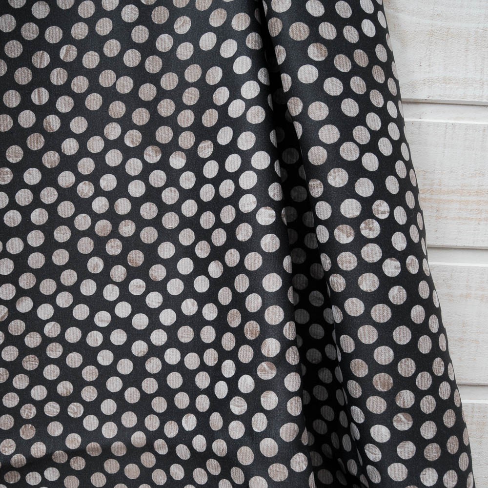 Coupon Ameublement Toile Polyester "Pois beiges" fond noir 1m
