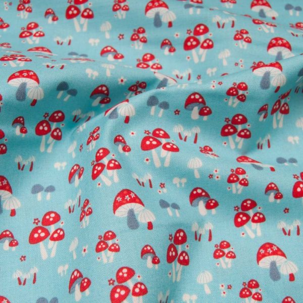 COUPON COTON premium Oekotex Camelot Fabrics CHAMPIGNON Turquoise 50cm