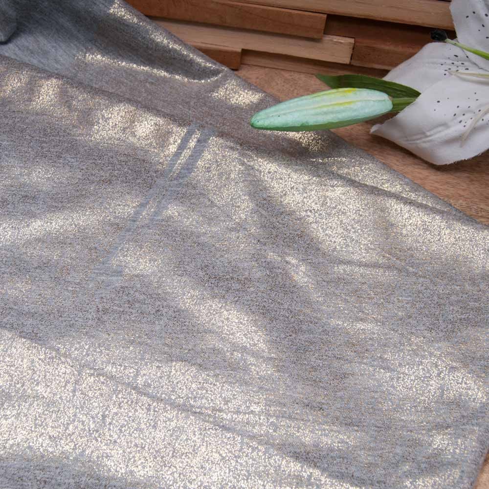 Coupon jersey polyester viscose métallisé doré sur jersey gris 2m40