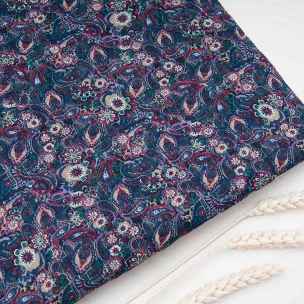 Coupon mousseline crêpe voile polyester rayé lurex mini cachemire violet 1m30